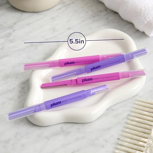 Plum Beauty Double-Sided Dermaplaning Razors (4-Pack) – Dual-Blade Facial Razors for Women - Precision & Large Blades for Brows, Upper Lip, & Cheeks - Peach Fuzz Remover & Exfoliating Face Tool - görsel 7