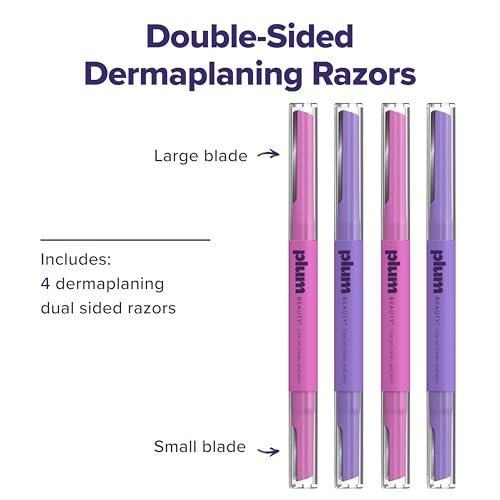 Plum Beauty Double-Sided Dermaplaning Razors (4-Pack) – Dual-Blade Facial Razors for Women - Precision & Large Blades for Brows, Upper Lip, & Cheeks - Peach Fuzz Remover & Exfoliating Face Tool - görsel 9