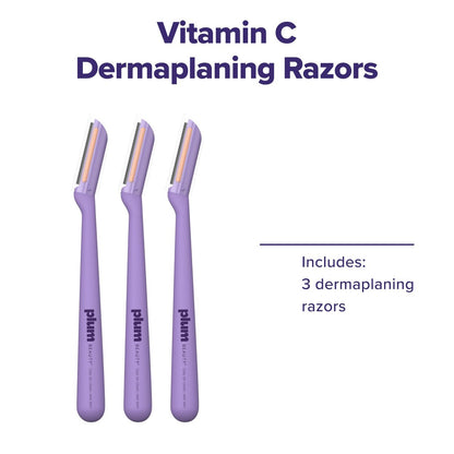 Plum Beauty Vitamin C Dermaplaning Razors (3-Pack) – Infused Facial Razors for Women, Peach Fuzz & Dead Skin Remover, Brightening Vitamin C Strip for Collagen Support & Skincare Absorption