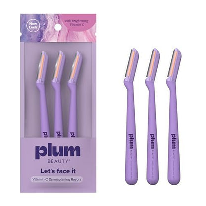 Plum Beauty Vitamin C Dermaplaning Razors (3-Pack) – Infused Facial Razors for Women, Peach Fuzz & Dead Skin Remover, Brightening Vitamin C Strip for Collagen Support & Skincare Absorption