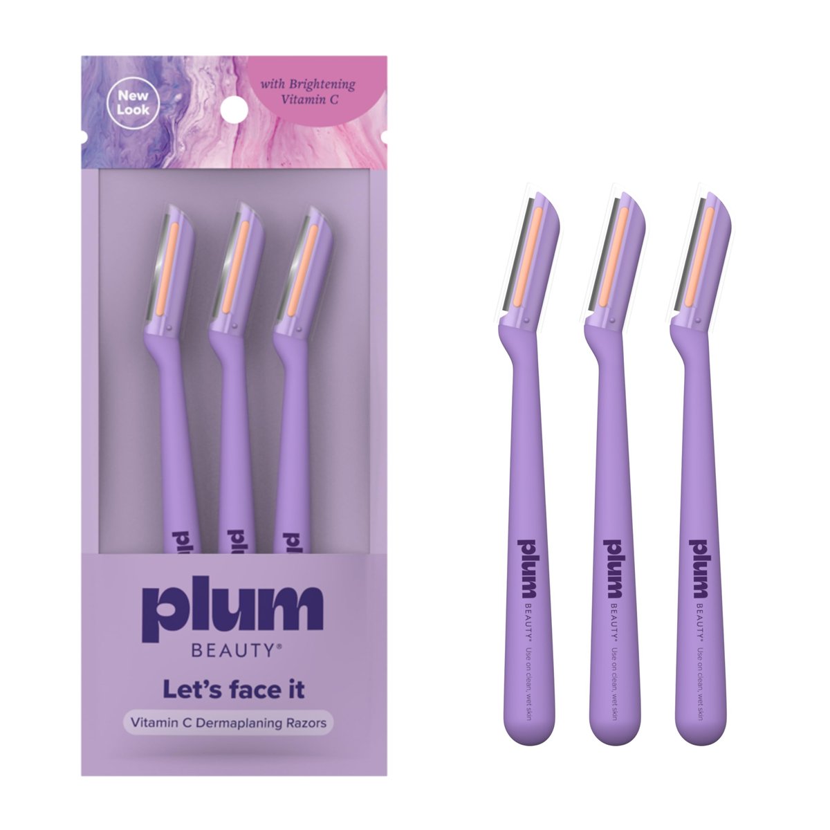 Plum Beauty Vitamin C Dermaplaning Razors (3-Pack) – Infused Facial Razors for Women, Peach Fuzz & Dead Skin Remover, Brightening Vitamin C Strip for Collagen Support & Skincare Absorption - görsel 1
