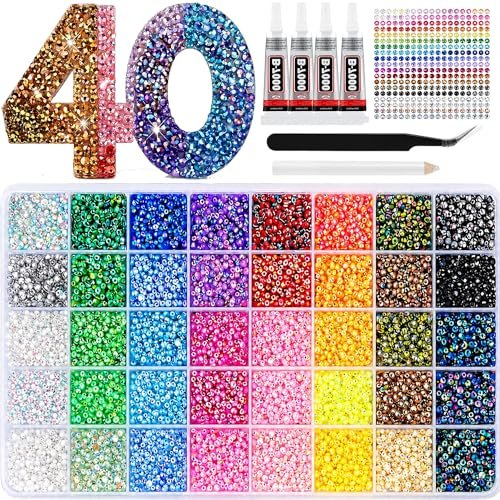 Badazzle Kit 40 Colors 35000PCS Resin Jelly Flatback Rhinestones - Bedazzling Kit with Tools for Crafts & DIY Projects Avelisse