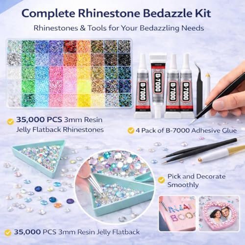 Badazzle Kit 40 Colors 35000PCS Resin Jelly Flatback Rhinestones - Bedazzling Kit with Tools for Crafts & DIY Projects Avelisse
