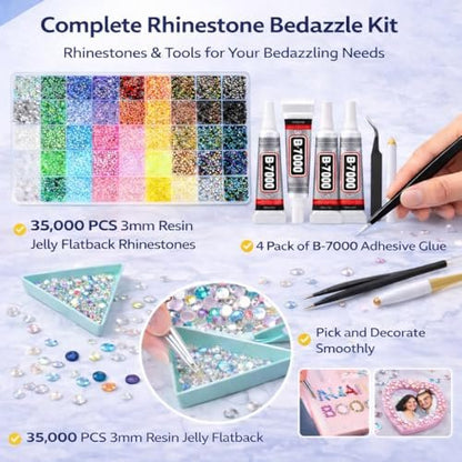 Badazzle Kit 40 Colors 35000PCS Resin Jelly Flatback Rhinestones - Bedazzling Kit with Tools for Crafts & DIY Projects Avelisse