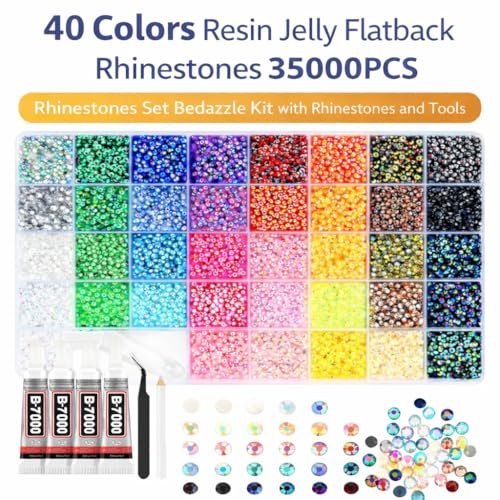 Badazzle Kit 40 Colors 35000PCS Resin Jelly Flatback Rhinestones - Bedazzling Kit with Tools for Crafts & DIY Projects Avelisse
