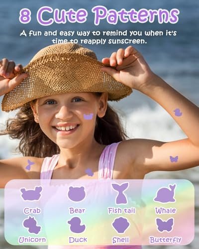 Beautistin UV Detection Stickers for Sunscreen – 80 Count Sun Protection Reminder Stickers, 8 Cute Patterns - görsel 8