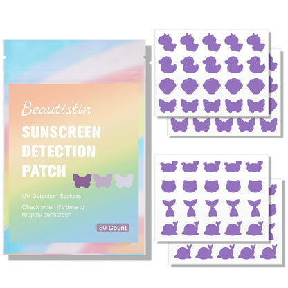 Beautistin UV Detection Stickers for Sunscreen – 80 Count Sun Protection Reminder Stickers, 8 Cute Patterns