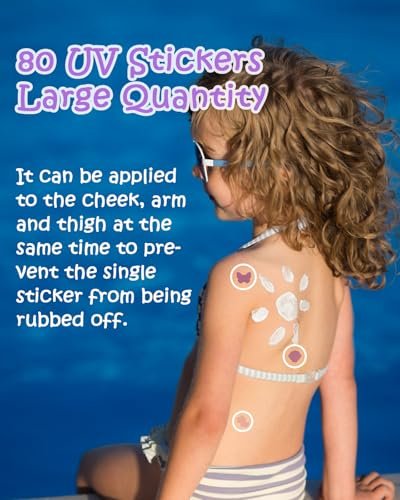 Beautistin UV Detection Stickers for Sunscreen – 80 Count Sun Protection Reminder Stickers, 8 Cute Patterns