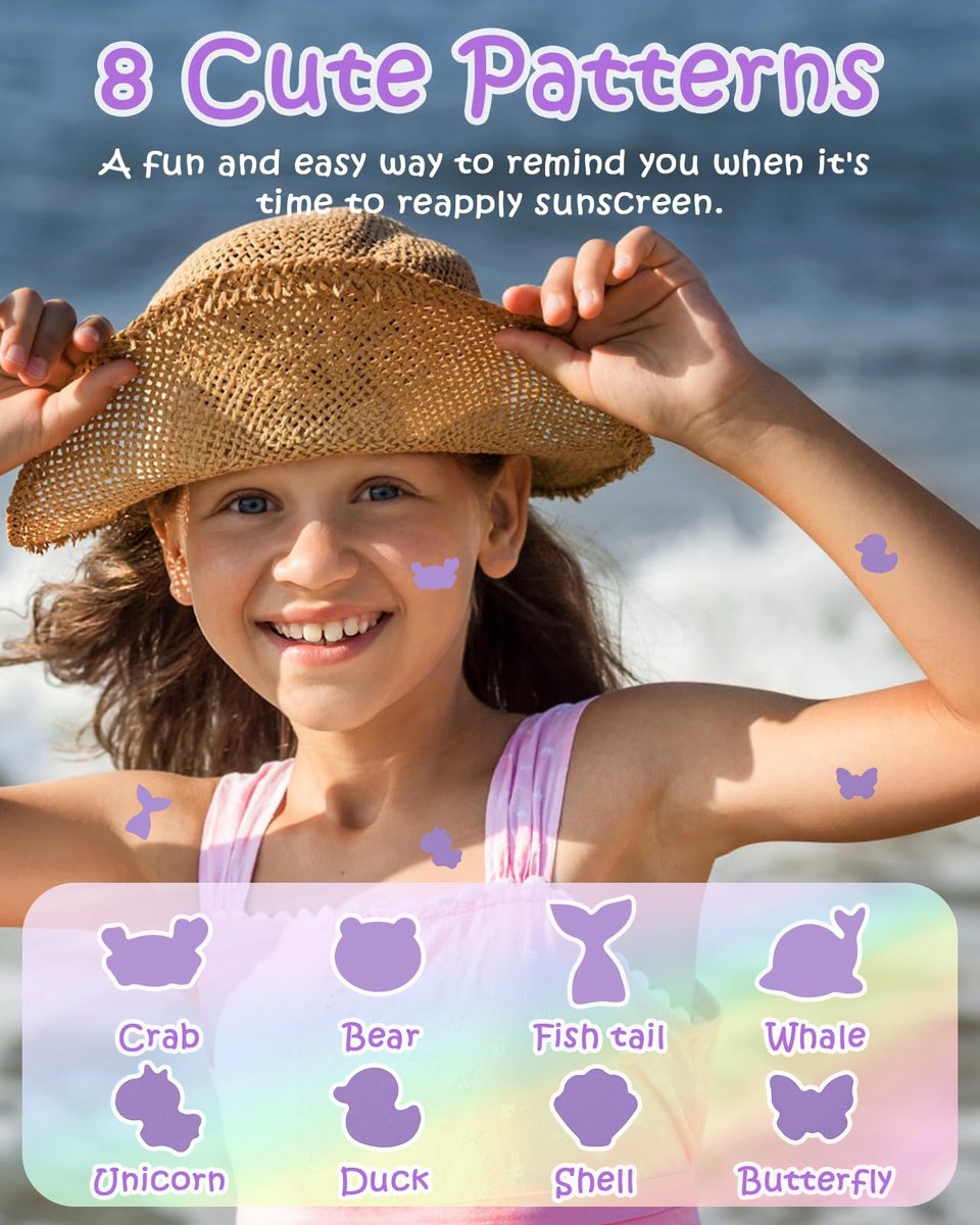 Beautistin UV Detection Stickers for Sunscreen – 80 Count Sun Protection Reminder Stickers, 8 Cute Patterns - görsel 7