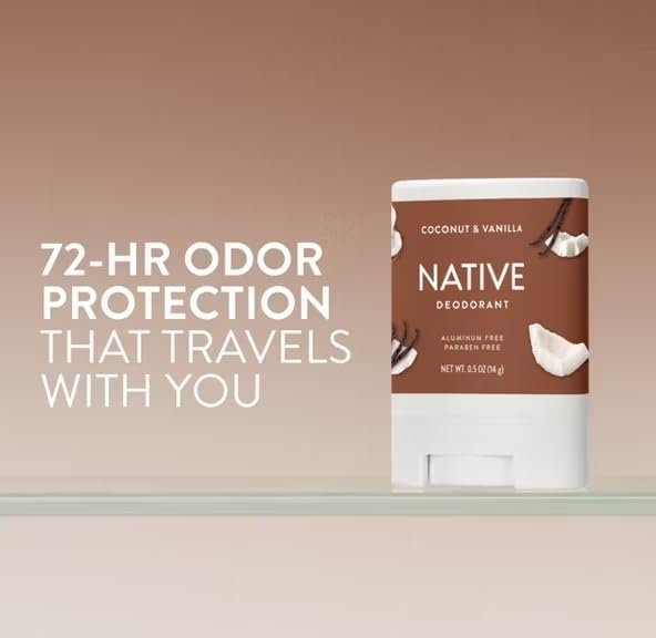 Native Aluminum Free Deodorant, Coconut & Vanilla, Travel Size 0.5 oz (Pack of 4) - Natural Deodorant for Women and Men Avelisse