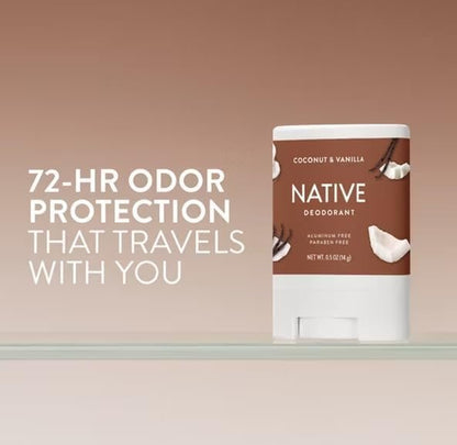Native Aluminum Free Deodorant, Coconut & Vanilla, Travel Size 0.5 oz (Pack of 4) - Natural Deodorant for Women and Men Avelisse