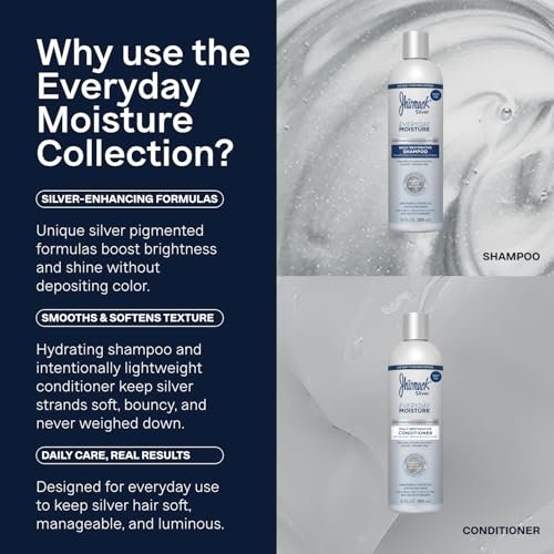 Jhirmack Silver Everyday Moisture Daily Restorative Shampoo and Conditioner Set for Silver, Grey, and White Hair - 12 fl oz Each Avelisse
