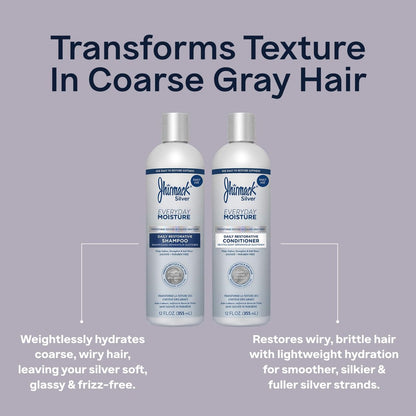 Jhirmack Silver Everyday Moisture Daily Restorative Shampoo and Conditioner Set for Silver, Grey, and White Hair - 12 fl oz Each Avelisse