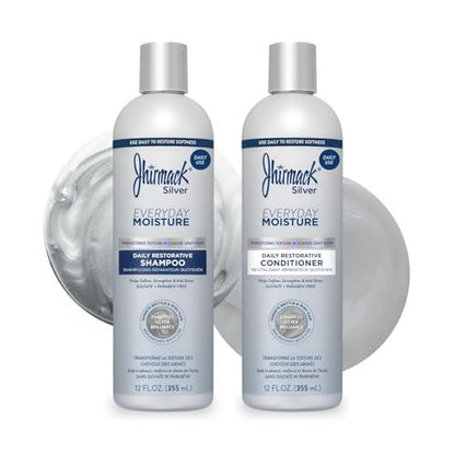 Jhirmack Silver Everyday Moisture Daily Restorative Shampoo and Conditioner Set for Silver, Grey, and White Hair - 12 fl oz Each Avelisse