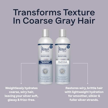 Jhirmack Silver Everyday Moisture Daily Restorative Shampoo and Conditioner Set for Silver, Grey, and White Hair - 12 fl oz Each Avelisse