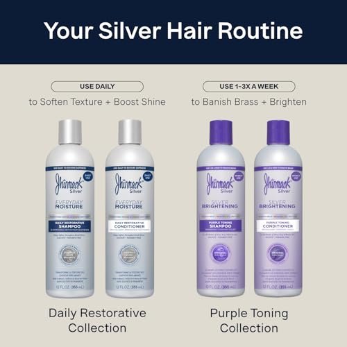 Jhirmack Silver Everyday Moisture Daily Restorative Shampoo and Conditioner Set for Silver, Grey, and White Hair - 12 fl oz Each Avelisse