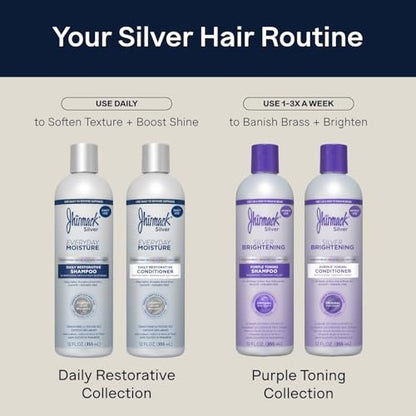 Jhirmack Silver Everyday Moisture Daily Restorative Shampoo and Conditioner Set for Silver, Grey, and White Hair - 12 fl oz Each Avelisse