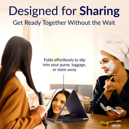 M MIRA Folding Full Length Travel Makeup Mirror - 3-in-1 Portable Mirror (Pyramid, Vanity, Full Length) for Outfit, Hair & Makeup - Black with Gold Accents Avelisse