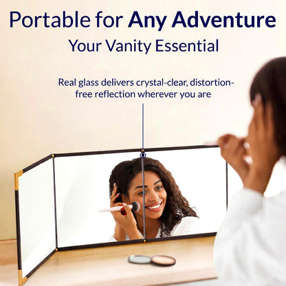 M MIRA Folding Full Length Travel Makeup Mirror - 3-in-1 Portable Mirror (Pyramid, Vanity, Full Length) for Outfit, Hair & Makeup - Black with Gold Accents Avelisse