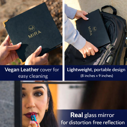 M MIRA Folding Full Length Travel Makeup Mirror - 3-in-1 Portable Mirror (Pyramid, Vanity, Full Length) for Outfit, Hair & Makeup - Black with Gold Accents Avelisse