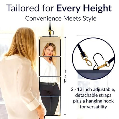 M MIRA Folding Full Length Travel Makeup Mirror - 3-in-1 Portable Mirror (Pyramid, Vanity, Full Length) for Outfit, Hair & Makeup - Black with Gold Accents Avelisse