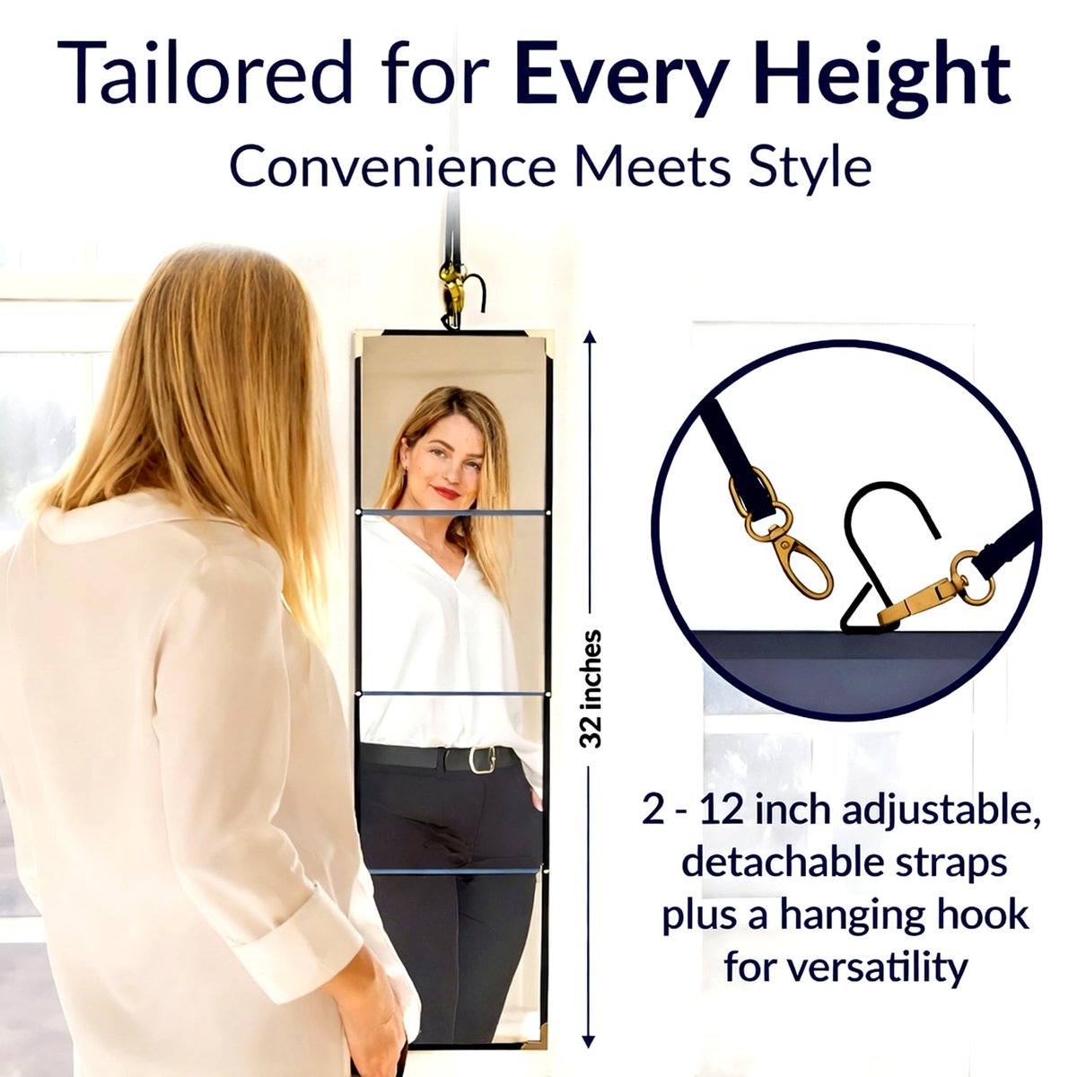 M MIRA Folding Full Length Travel Makeup Mirror - 3-in-1 Portable Mirror (Pyramid, Vanity, Full Length) for Outfit, Hair & Makeup - Black with Gold Accents Avelisse
