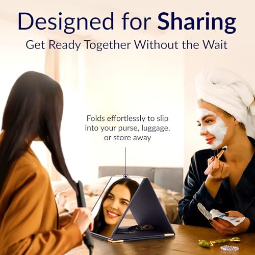 M MIRA Folding Full Length Travel Makeup Mirror - 3-in-1 Portable Mirror (Pyramid, Vanity, Full Length) for Outfit, Hair & Makeup - Black with Gold Accents Avelisse