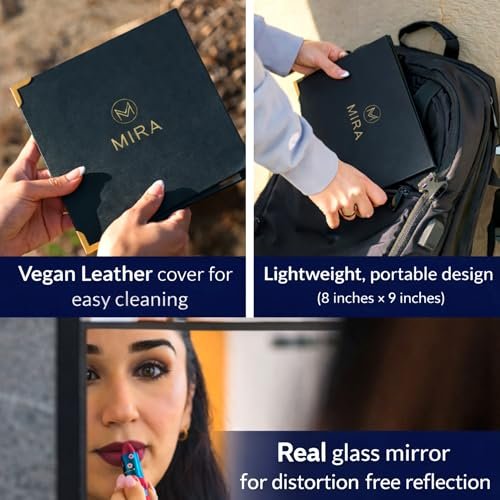 M MIRA Folding Full Length Travel Makeup Mirror - 3-in-1 Portable Mirror (Pyramid, Vanity, Full Length) for Outfit, Hair & Makeup - Black with Gold Accents Avelisse