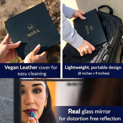 M MIRA Folding Full Length Travel Makeup Mirror - 3-in-1 Portable Mirror (Pyramid, Vanity, Full Length) for Outfit, Hair & Makeup - Black with Gold Accents Avelisse