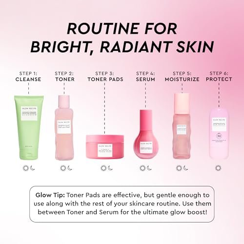 Glow Recipe Vitamin C Brightening Toner Pads - Korean Vitamin C Face Pads for Dark Circles Under-Eye and Cheeks - Light Face Exfoliator - Niacinamide, Caffeine, Guava - Fragrance-Free (60 Count) Avelisse