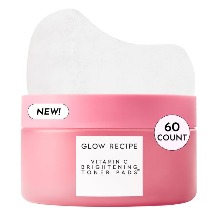 Glow Recipe Vitamin C Brightening Toner Pads - Korean Vitamin C Face Pads for Dark Circles Under-Eye and Cheeks - Light Face Exfoliator - Niacinamide, Caffeine, Guava - Fragrance-Free (60 Count) Avelisse