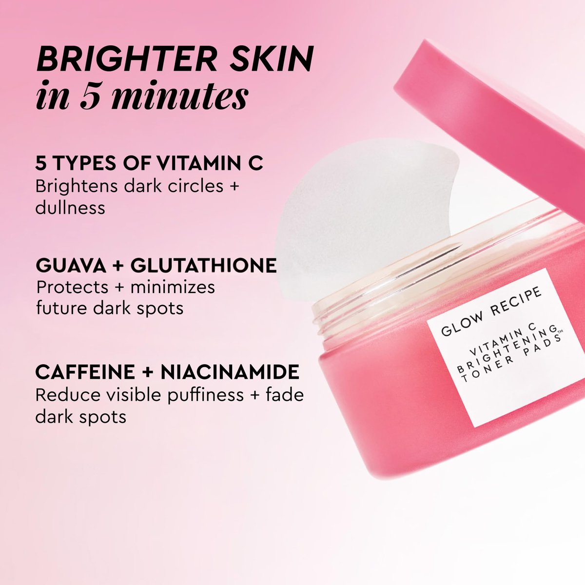 Glow Recipe Vitamin C Brightening Toner Pads - Korean Vitamin C Face Pads for Dark Circles Under-Eye and Cheeks - Light Face Exfoliator - Niacinamide, Caffeine, Guava - Fragrance-Free (60 Count) Avelisse
