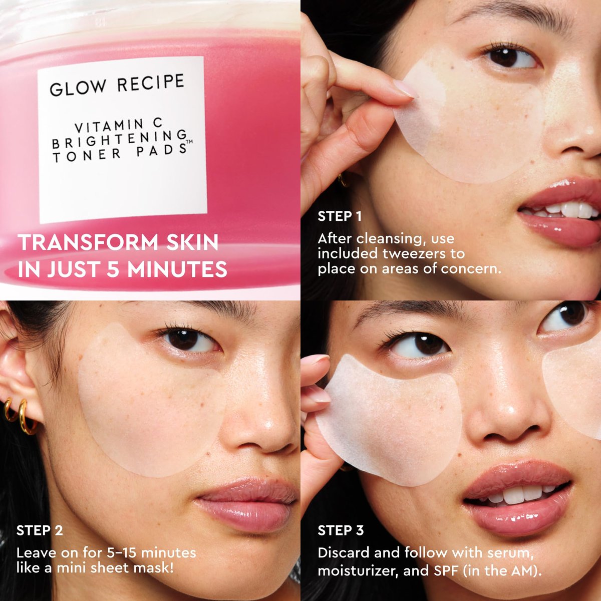 Glow Recipe Vitamin C Brightening Toner Pads - Korean Vitamin C Face Pads for Dark Circles Under-Eye and Cheeks - Light Face Exfoliator - Niacinamide, Caffeine, Guava - Fragrance-Free (60 Count) Avelisse