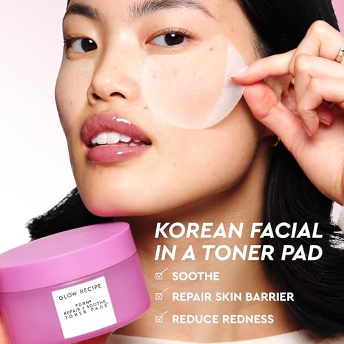 Glow Recipe PDRN+ Repair + Soothe Toner Pads - Fragrance-Free Face Toner Pads for Sensitive Skin - Barrier Repair, Redness Reducing + Calming Hydration with Centella - Korean Skin Care (60 Face Pads) Avelisse