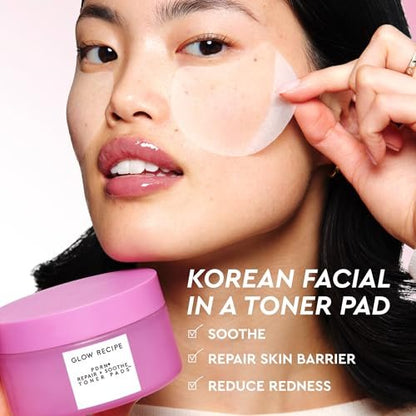 Glow Recipe PDRN+ Repair + Soothe Toner Pads - Fragrance-Free Face Toner Pads for Sensitive Skin - Barrier Repair, Redness Reducing + Calming Hydration with Centella - Korean Skin Care (60 Face Pads) Avelisse