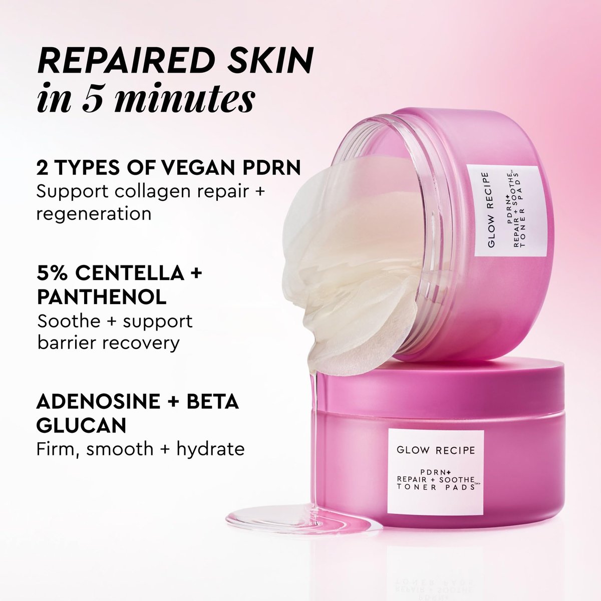 Glow Recipe PDRN+ Repair + Soothe Toner Pads - Fragrance-Free Face Toner Pads for Sensitive Skin - Barrier Repair, Redness Reducing + Calming Hydration with Centella - Korean Skin Care (60 Face Pads) Avelisse