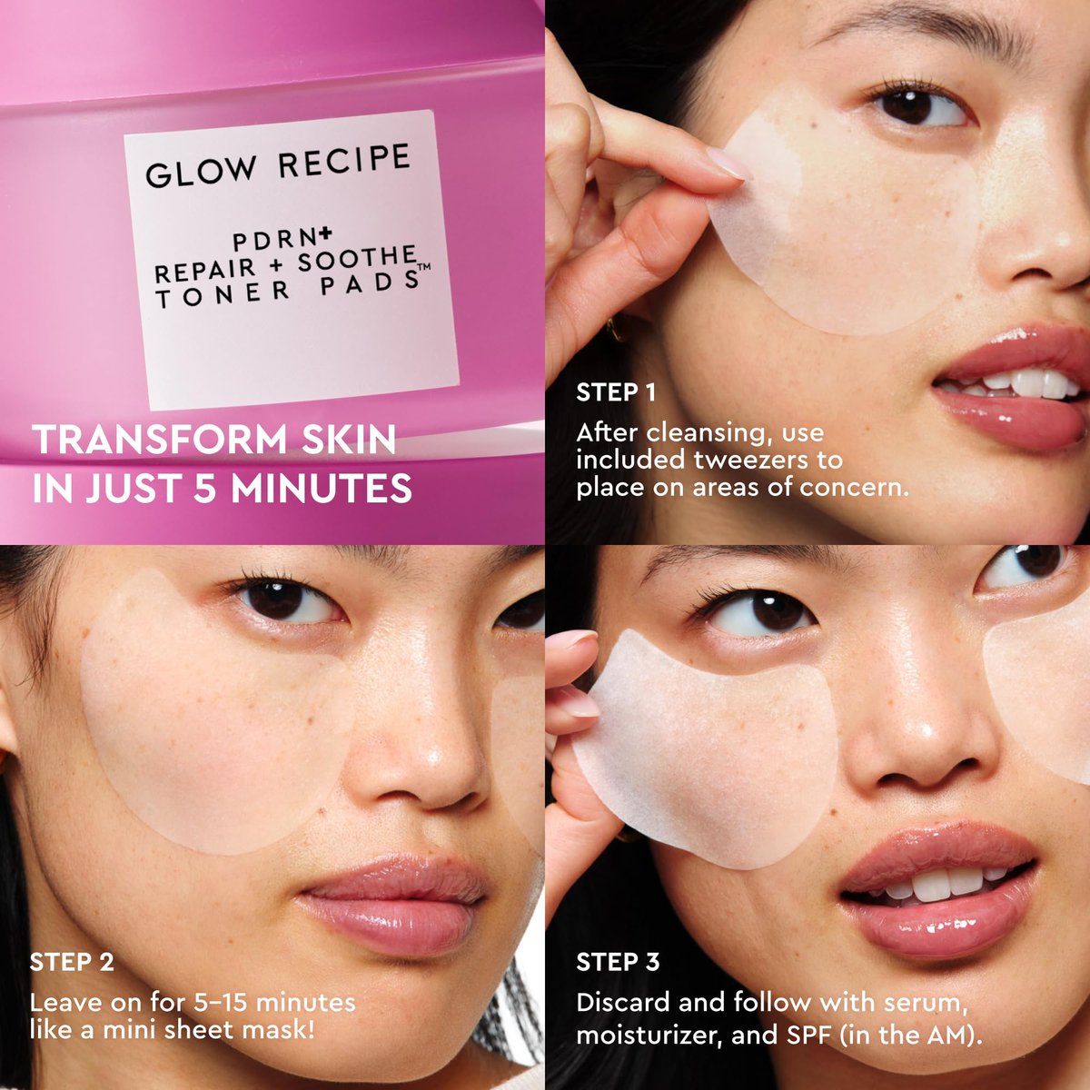 Glow Recipe PDRN+ Repair + Soothe Toner Pads - Fragrance-Free Face Toner Pads for Sensitive Skin - Barrier Repair, Redness Reducing + Calming Hydration with Centella - Korean Skin Care (60 Face Pads) Avelisse