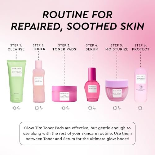 Glow Recipe PDRN+ Repair + Soothe Toner Pads - Fragrance-Free Face Toner Pads for Sensitive Skin - Barrier Repair, Redness Reducing + Calming Hydration with Centella - Korean Skin Care (60 Face Pads) Avelisse