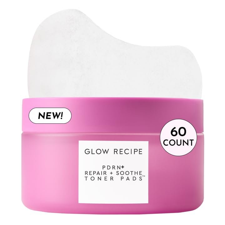 Glow Recipe PDRN+ Repair + Soothe Toner Pads - Fragrance-Free Face Toner Pads for Sensitive Skin - Barrier Repair, Redness Reducing + Calming Hydration with Centella - Korean Skin Care (60 Face Pads) Avelisse