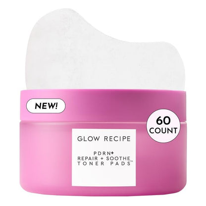 Glow Recipe PDRN+ Repair + Soothe Toner Pads - Fragrance-Free Face Toner Pads for Sensitive Skin - Barrier Repair, Redness Reducing + Calming Hydration with Centella - Korean Skin Care (60 Face Pads) Avelisse