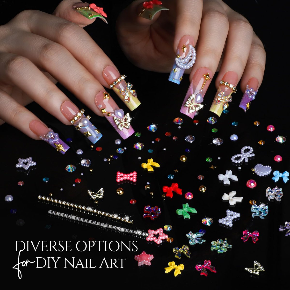 FANDAMEI 3D Nail Gel Kit - 15g Sculpting Gel, 5 Box Nail Pearls Charms & Gems, Metal Beads, Chrome Powder for DIY Manicure (UV/LED Lamp Needed) Avelisse