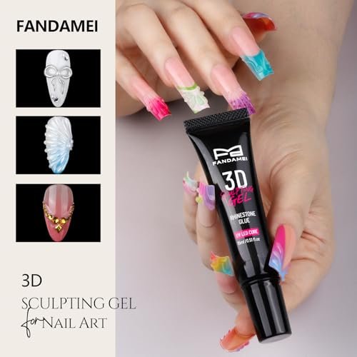 FANDAMEI 3D Nail Gel Kit - 15g Sculpting Gel, 5 Box Nail Pearls Charms & Gems, Metal Beads, Chrome Powder for DIY Manicure (UV/LED Lamp Needed) Avelisse