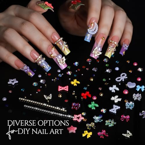 FANDAMEI 3D Nail Gel Kit - 15g Sculpting Gel, 5 Box Nail Pearls Charms & Gems, Metal Beads, Chrome Powder for DIY Manicure (UV/LED Lamp Needed) Avelisse