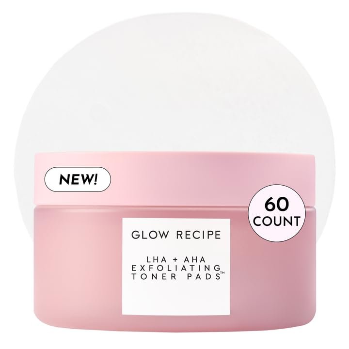 Glow Recipe LHA + AHA Exfoliating Toner Pads – Korean Pore Minimizer & Hydrating Toner with 5 Gentle Acids, Watermelon Enzymes, and Botanicals (60 Pads) Avelisse