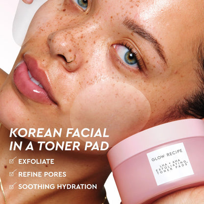 Glow Recipe LHA + AHA Exfoliating Toner Pads – Korean Pore Minimizer & Hydrating Toner with 5 Gentle Acids, Watermelon Enzymes, and Botanicals (60 Pads) Avelisse