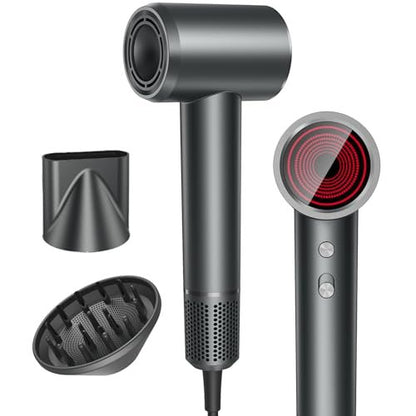 ROUUO High-Speed Hair Dryer - 150000RPM Brushless Motor, Ionic Blow Dryer with Magnetic Diffuser for Frizz Reduction, Low Noise, Gray Avelisse