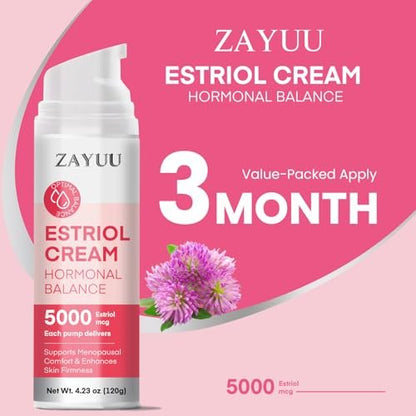 ZAYUU Estriol Face Cream for Women - Hydrating Moisturizer with Wild Yam, Red Clover & Soy Isoflavones - Botanical Skincare for Daily Comfort, Balance & Skin Wellness - 4.23 oz (3-Month Supply) Avelisse