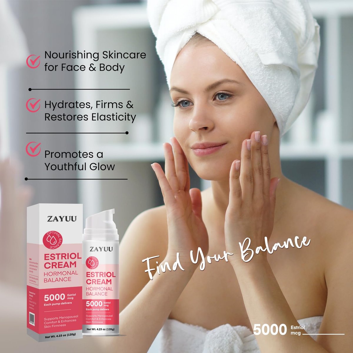 ZAYUU Estriol Face Cream for Women - Hydrating Moisturizer with Wild Yam, Red Clover & Soy Isoflavones - Botanical Skincare for Daily Comfort, Balance & Skin Wellness - 4.23 oz (3-Month Supply) Avelisse