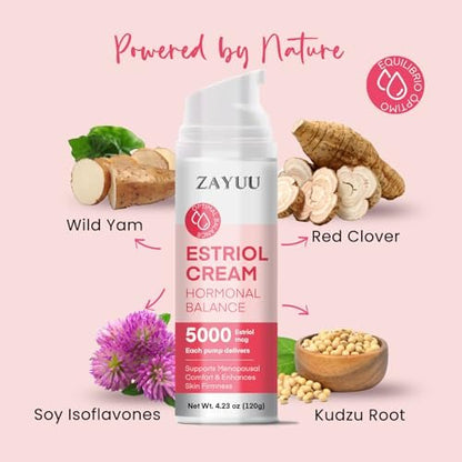 ZAYUU Estriol Face Cream for Women - Hydrating Moisturizer with Wild Yam, Red Clover & Soy Isoflavones - Botanical Skincare for Daily Comfort, Balance & Skin Wellness - 4.23 oz (3-Month Supply) Avelisse