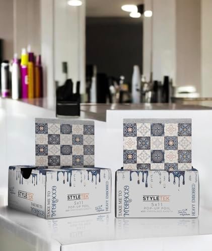 STYLETEK 5x11 Pop Up Foil, MOROCCO EDITION – 400 Sheets Heavy Emboss Luxury Salon Foil (Blue and White) Avelisse